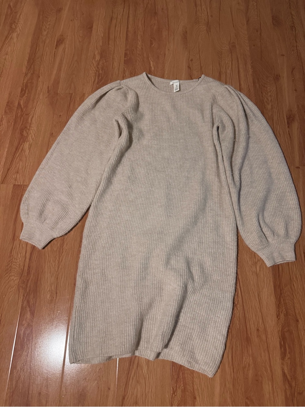 Maternity H&M Beige Ribbed Puff-Sleeve Sweater Dress
